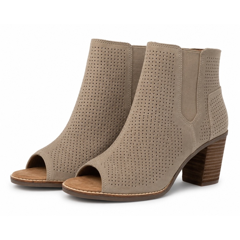 Toms Majorca Peep-Toe Ankle Booties Taupe 9W Zipper Comfort Block Heel